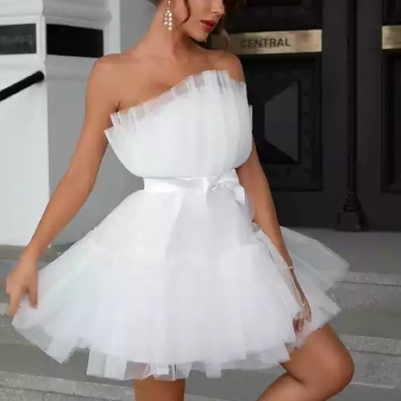 White Mini Tulle Dress - Picture 1 of 10